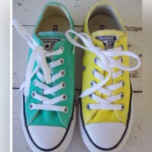 Converse All-Star mismatch team colors, low top sneakers, green /yellow M5/W7